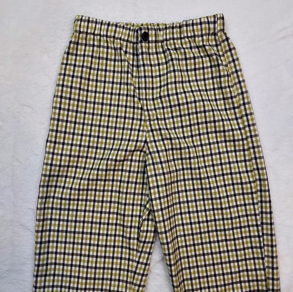 Brandy Melville Green Cream Black Plaid High Rise Straight Leg Pants - Picture 3 of 12